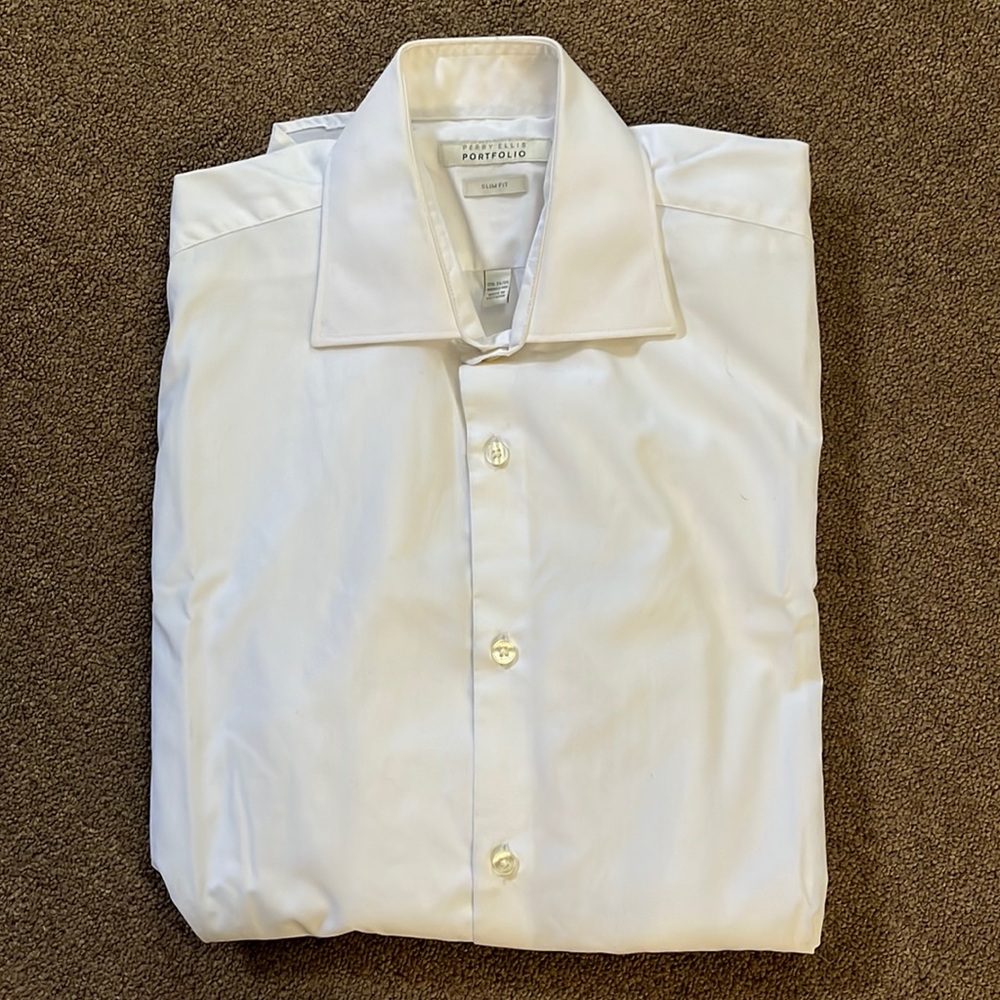 Perry Ellis White Long Sleeve Button Down Shirt